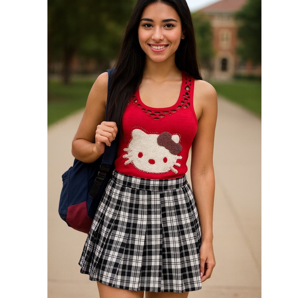 Vintage Black and‎ White Plaid Pleated High Waist Mini Skirt